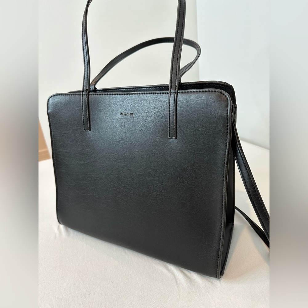 Matt and Nat Vegan Leather Handbag Black Mini Tote Snap Closure